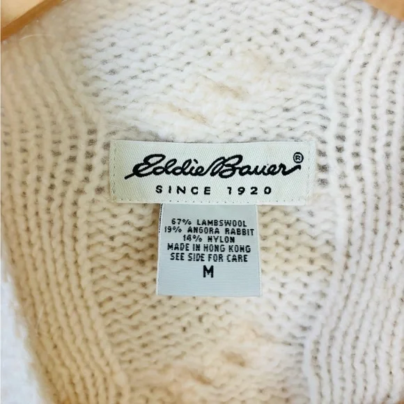 Eddie Bauer Women's Ivory Cable Knit mock neck fisherman Sweater size M rare - Picture 4 of 7